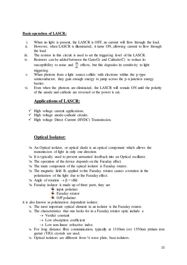 Opto electronics notes