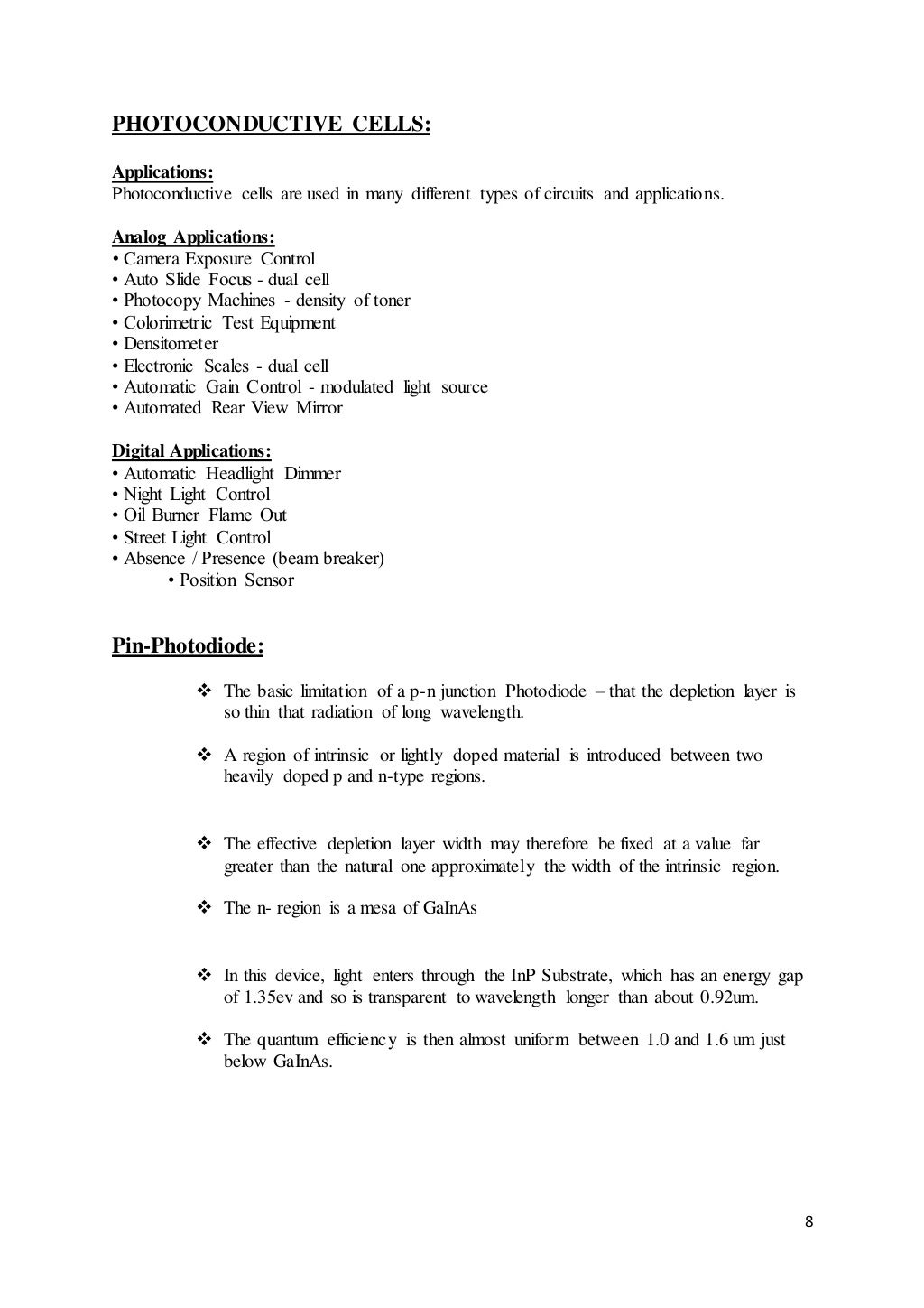 Opto electronics notes