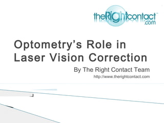 Optometry’s Role in
Laser Vision Correction
          By The Right Contact Team
                http://www.therightcontact.com
 