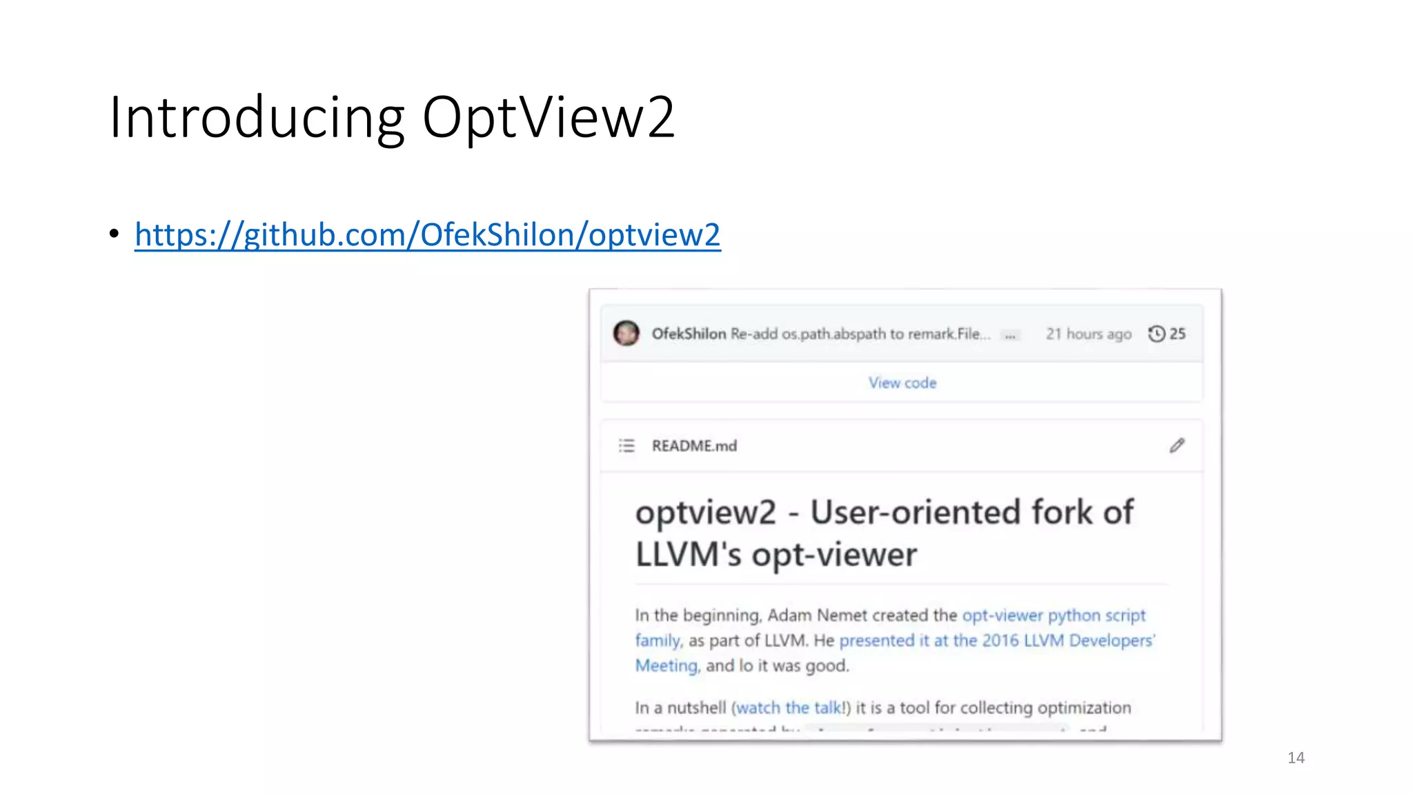 Introducing OptView2
• https://github.com/OfekShilon/optview2
14
 