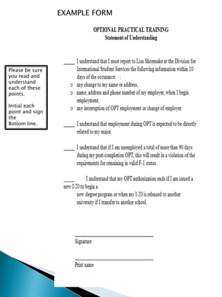 EXAMPLE FORMPlease be sure you read and understand each of these points.Initial each point and sign the Bottom line.