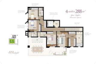 Todos os banheiros das
suítes com iluminação e
ventilação diretas

Elemento arquitetônico
para maior privacidade
das suítes

4 suítes 288 m

2

Elevador social codificado e
com hall privativo nos dois
pavimentos do apartamento

Apto Duplex

Pavimento superior
Amplo Closet com
espaço Sr. e Sra.
Esquadrias de alumínio
com venezianas de enrolar
nas 4 suítes, com melhor
isolamento termoacústico

Sala de banho
com 2 cubas, 2 duchas
e hidromassagem

Rua T-34

02

03

01

Rua T-23

Avenida T-1

PRAÇA T-23

Avenida T-53

Suíte Master integrada ao
closet e à sala de banho,
todos com vista para a
Praça da T-23.

 
