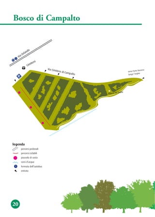 P
imiC
tero
timiCaiV
er
lapmaCido
to
5
adnalrOaiV
Al eb r ailuiGido
5
legenda
percorsi pedonali
percorsi ciclabili
piazzola di sosta
corsi d’acqua
fermata dell’autobus
entrata
85
Fosrev ro te Ba arezz
ognul a’l r enig
50 25 50 100
metri
Bosco di Campalto
20
5
legenda
percorsi pedonali
percorsi ciclabili
piazzola di sosta
corsi d’acqua
fermata dell’autobus
entrata
 