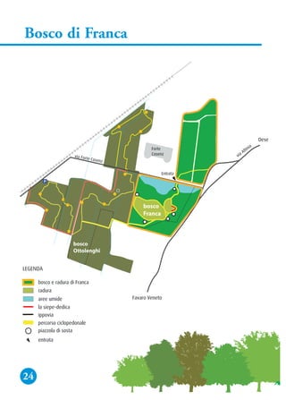 ainitlAaiv
znesoCetroFaiv
Entrata
Favaro Veneto
Dese
bosco
Franca
Forte
Cosenz
LEGENDA
bosco Ottolenghi
P
P
bosco Zaher
bosco e radura di Franca
aree umide
percorso ciclopedonale
piazzola di sosta
entrata
ippovia
la siepe-dedica
radura
bosco di Franca
bosco
Ottolenghi
Bosco di Franca
24
LEGENDA
bosco e radura di Franca
aree umide
percorso ciclopedonale
piazzola di sosta
entrata
ippovia
la siepe-dedica
radura
 