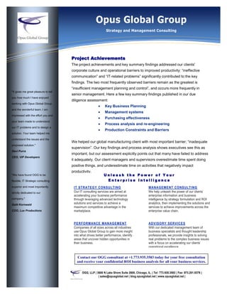 Opus Global Group   Success Stories   Operations Due Diligence Project