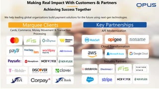 Making Real Impact With Customers & Partners
Achieving Success Together
We help leading global organizations build payment solutions for the future using next-gen technologies.
Marquee Clients
Cards, Commerce, Money Movement & Transaction
Processing
Key Partnerships
API Modernization
Cloud Transformation
Industry Partners
 