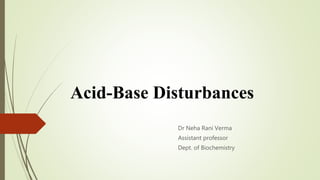 Acid-Base Disturbances
Dr Neha Rani Verma
Assistant professor
Dept. of Biochemistry
 