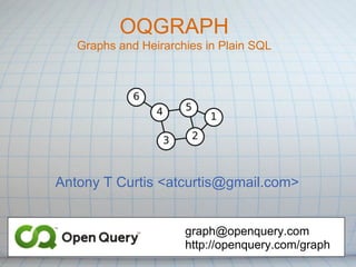 OQGRAPH
   Graphs and Heirarchies in Plain SQL




Antony T Curtis <atcurtis@gmail.com>


                      graph@openquery.com
                      http://openquery.com/graph
 