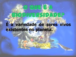 É a variedade de seres vivos
existentes no planeta.

 