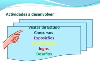 Visitas de Estudo
Concursos
Exposições
Passatempos
Jogos
Desafios
 