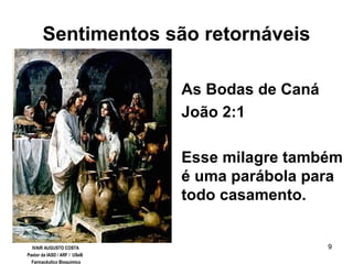 9
Sentimentos são retornáveis
As Bodas de Caná
João 2:1
Esse milagre também
é uma parábola para
todo casamento.
IVAIR AUGUSTO COSTA
Pastor da IASD / ARF / USeB
Farmacêutico Bioquímico
 