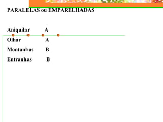 PARALELAS ou EMPARELHADAS 
Aniquilar A 
Olhar A 
Montanhas B 
Entranhas B 
 