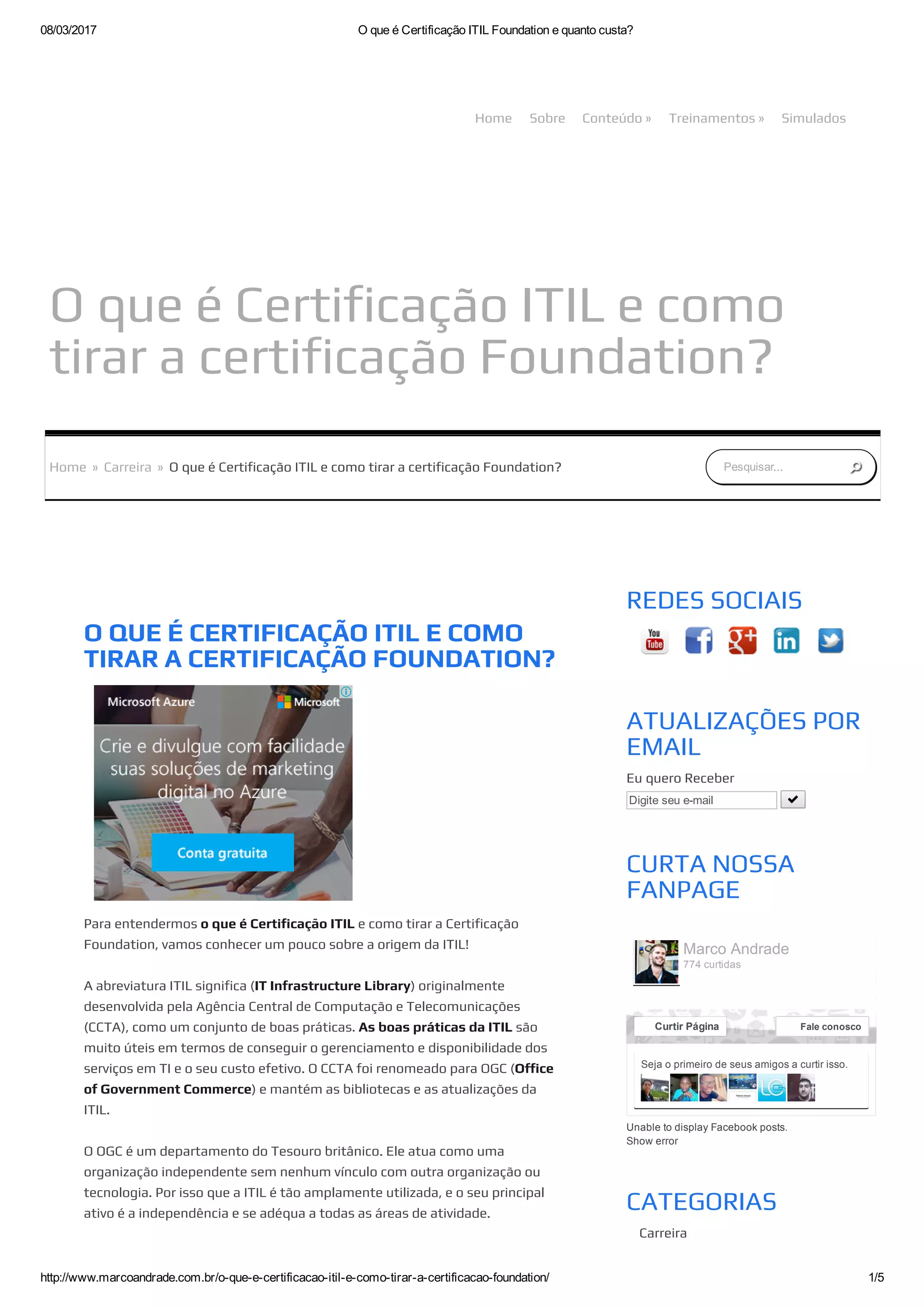 O que é certificação itil foundation e quanto custa? PDF