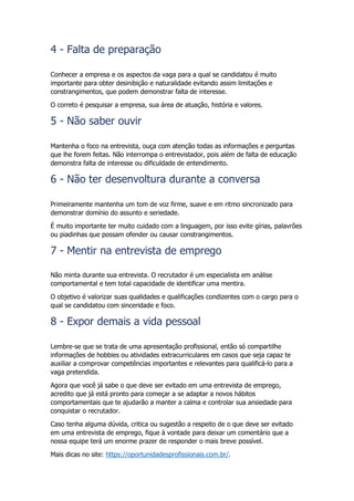 O que deve ser evitado em uma entrevista de emprego