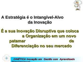CINÉTICA Inovação em  Gestão com  Aprendizado Organizacional A Estratégia é o Intangível-Alvo  da Inovação   É   a sua Inovação Disruptíva que coloca  a Organização em um novo patamar  de Diferenciação no seu mercado 