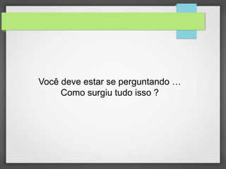 Você deve estar se perguntando … 
Como surgiu tudo isso ? 
 