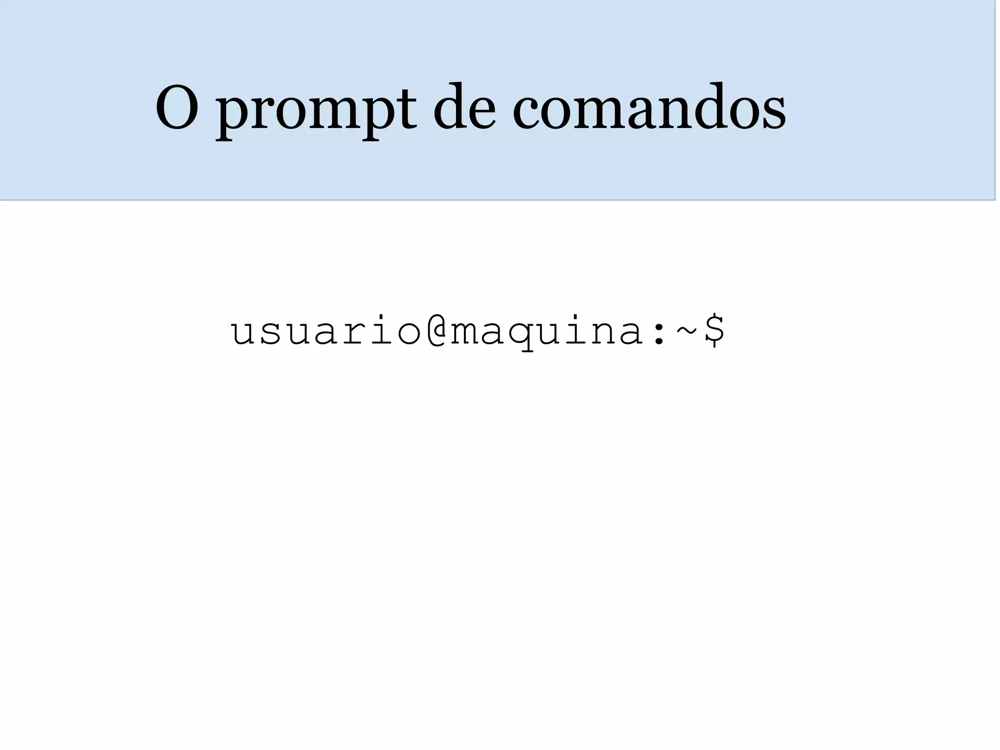 O prompt de comandos
usuario@maquina:~$
 