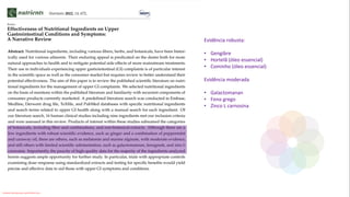 Evidência robusta:
• Gengibre
• Hortelã (óleo essencial)
• Cominho (óleo essencial)
Evidência moderada
• Galactomanan
• Feno grego
• Zinco L carnosina
Conteúdo licenciado para Luana Pinheiro Silva -
 