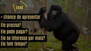 Lead
= chance de apresentar
Ele precisa?
Ele pode pagar?
Ele se interessa por mais?
Ele tem tempo?
 