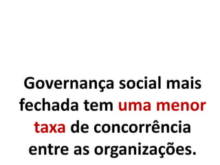Governança social mais
fechada tem uma menor
taxa de concorrência
entre as organizações.
 