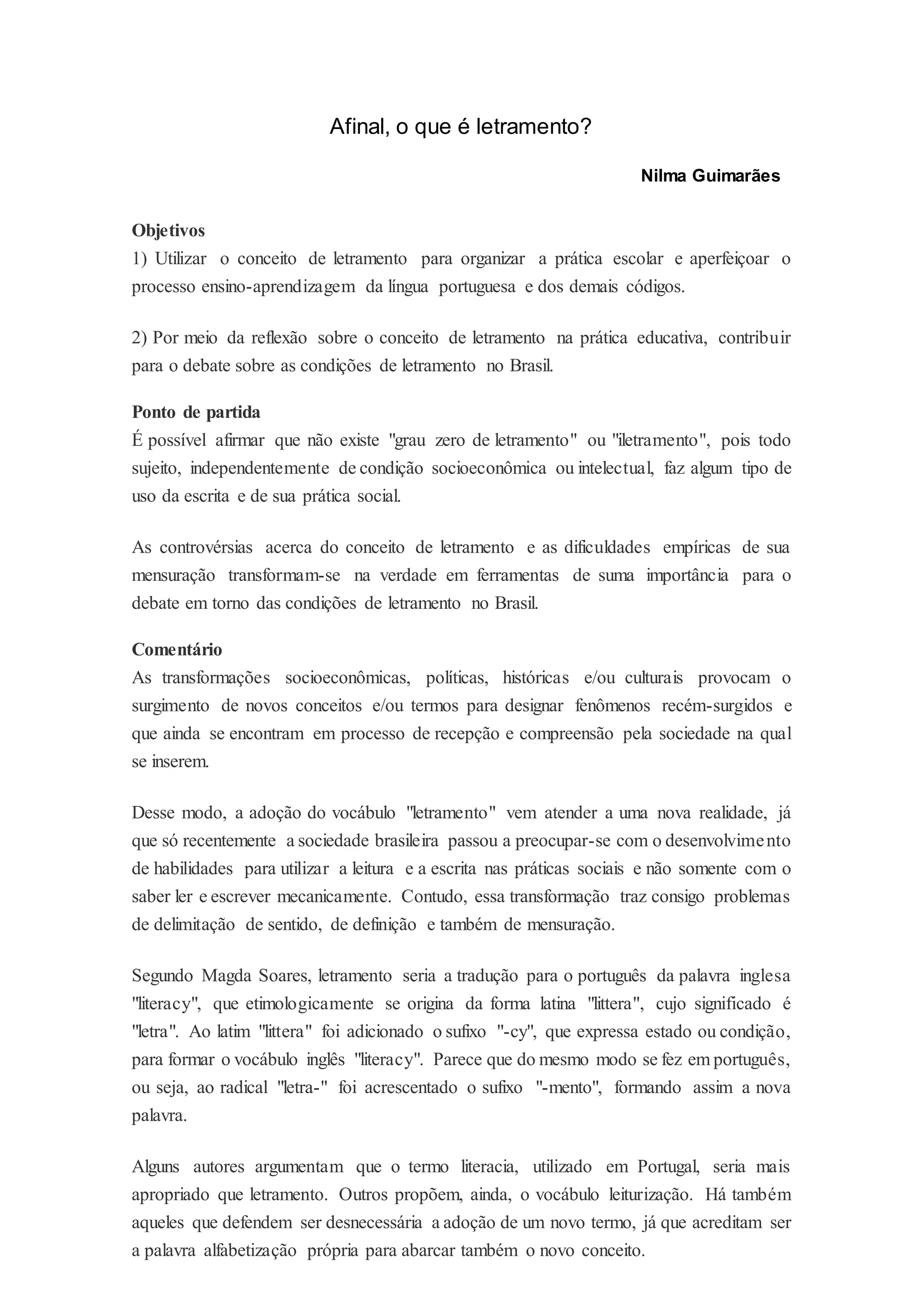 O que é letramento | DOCX