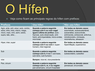 O HífenVeja como ficam as principais regras do hífen com prefixos: