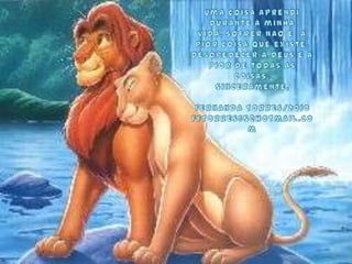 Uma coisaaprendidurante a minhavida, sofrernao e a piorcoisaqueexiste. Desobedecer a Deus e a pior de todas as coisas.Sinceramente,Fernanda Torres/2010fftorres65@hotmail.com