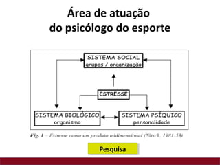 Área de atuação
do psicólogo do esporte
Pesquisa
 