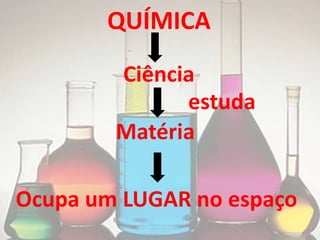 QUÍMICA
        Ciência
              estuda
        Matéria

Ocupa um LUGAR no espaço
 