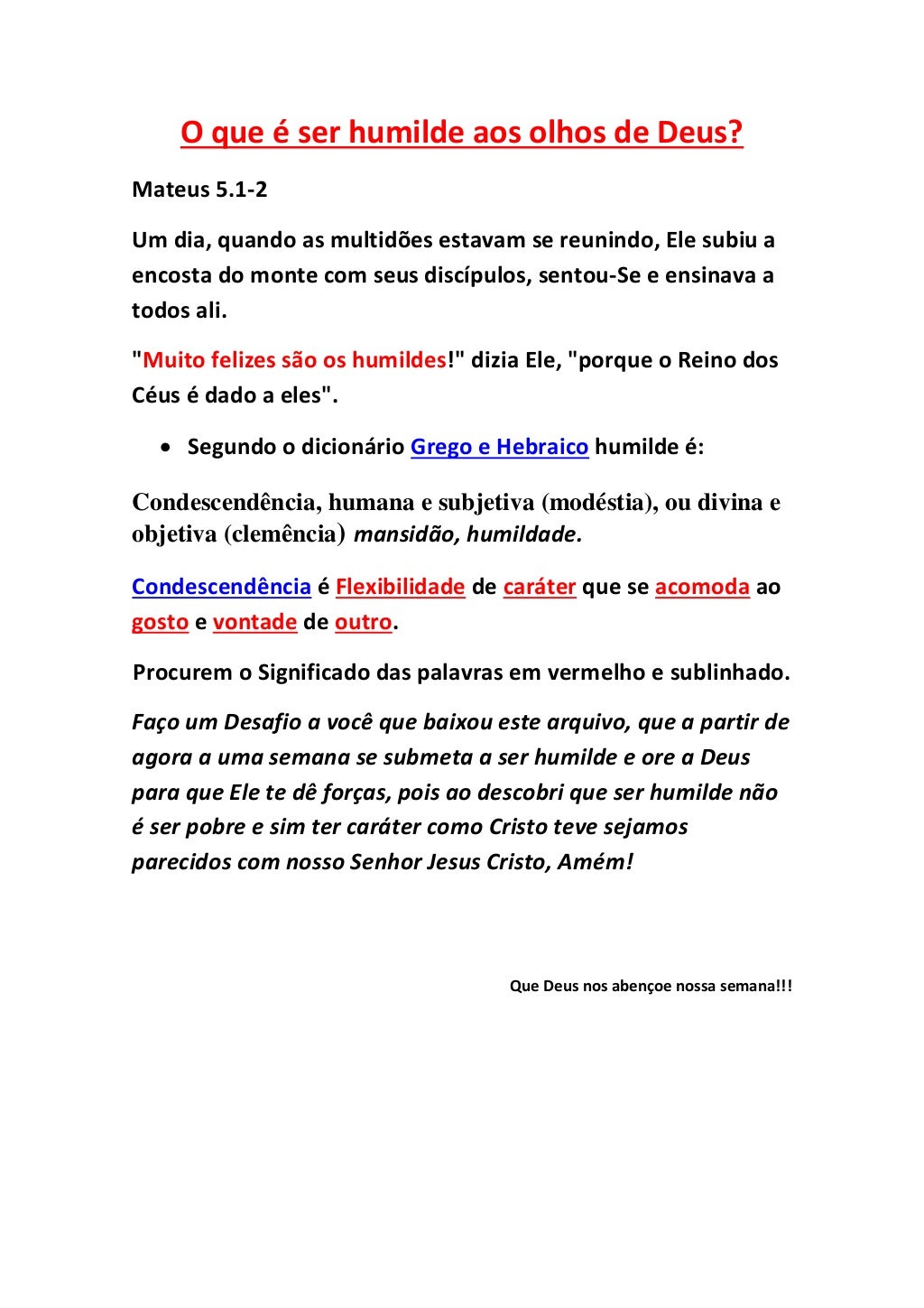 Humilde O que é ser humilde aos olhos de Deus?