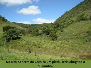 No alto da serra da Cachica um platô. Teria abrigado o
quilombo?
 