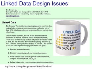 Linked Data Design Issues <ul><li>URIs </li></ul><ul><li>LD Design Issues </li></ul><ul><li>Triples </li></ul>http://www.w...
