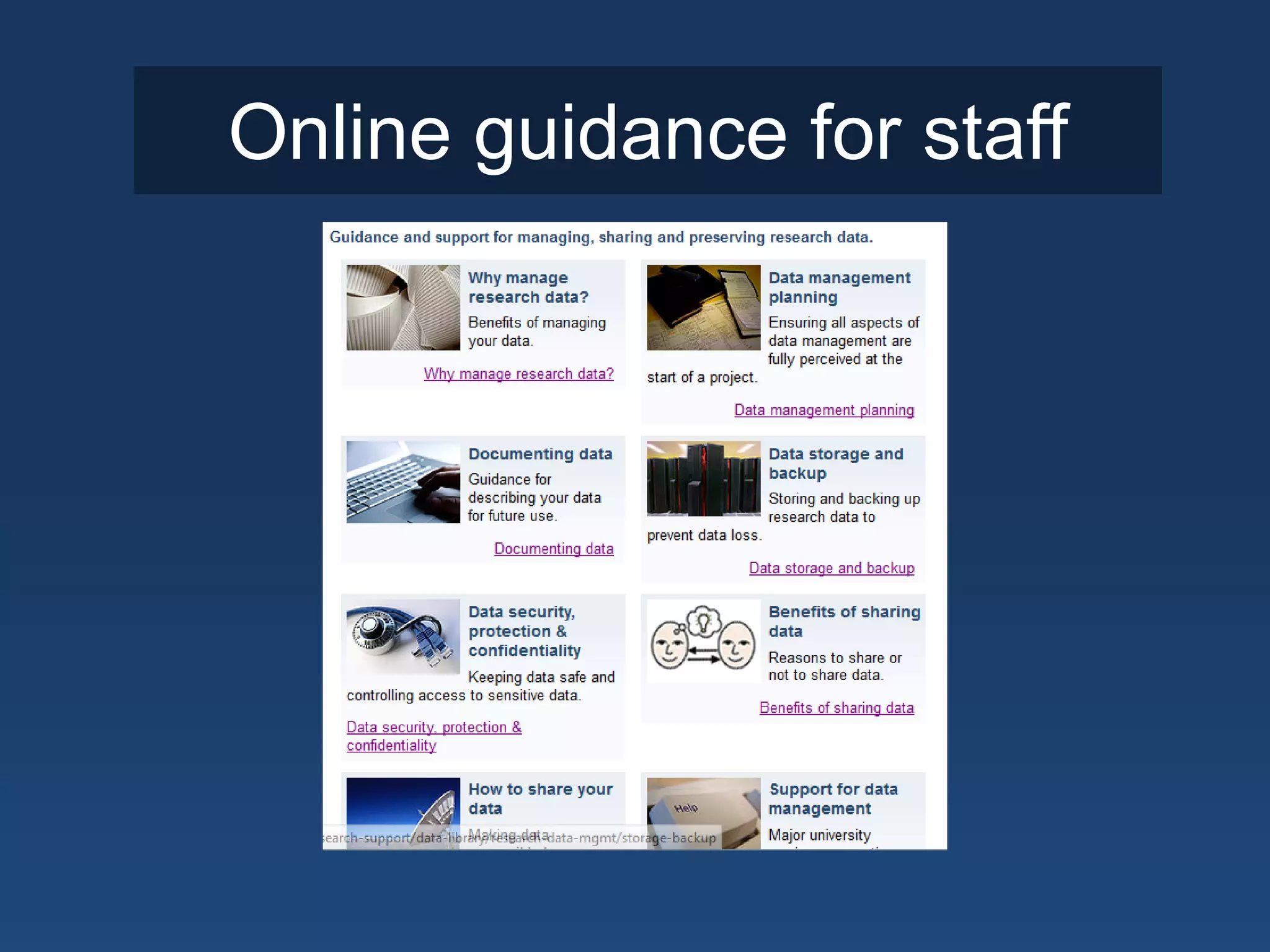 Online guidance for staff
 
