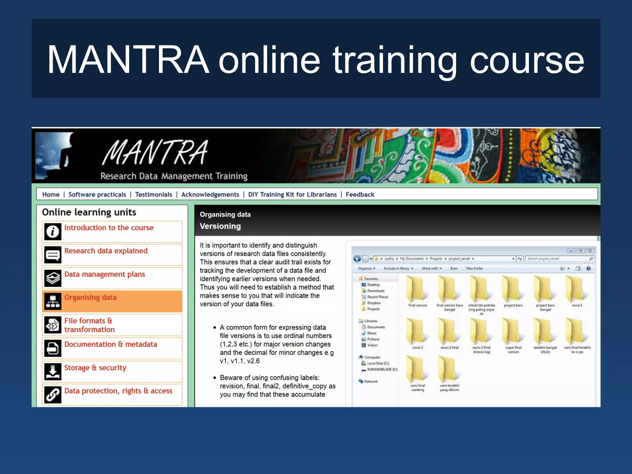 MANTRA online training course
 