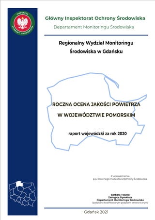 Raport rocznej oceny jakości powietrza w woj. pomorskim 2020 r. | PDF