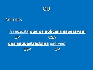 OU
No meio:
A resposta que os policiais esperavam
OP OSA
dos sequestradores não veio.
OSA OP
 