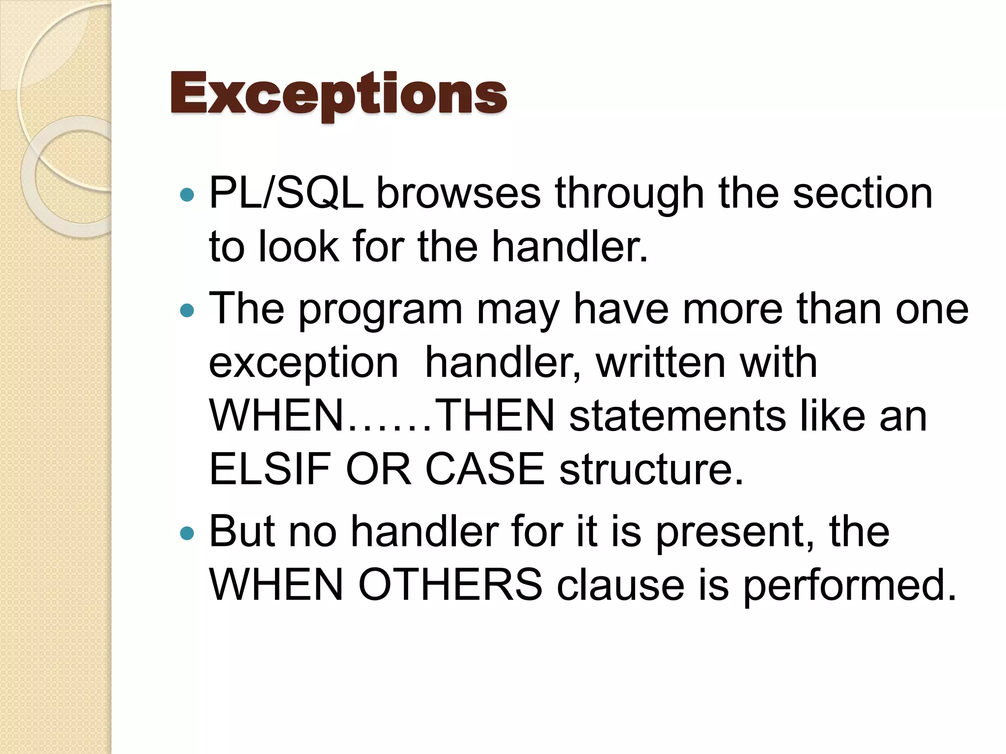 Oracel CURSOR AND EXCEPTIONS | PPTX
