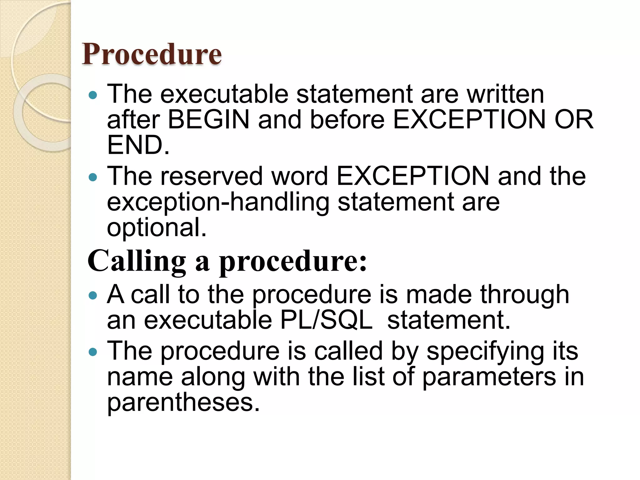 Oracel CURSOR AND EXCEPTIONS | PPTX