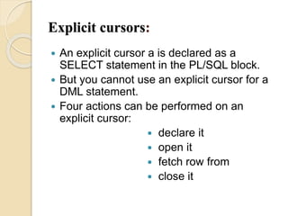 Oracel CURSOR AND EXCEPTIONS | PPT image.