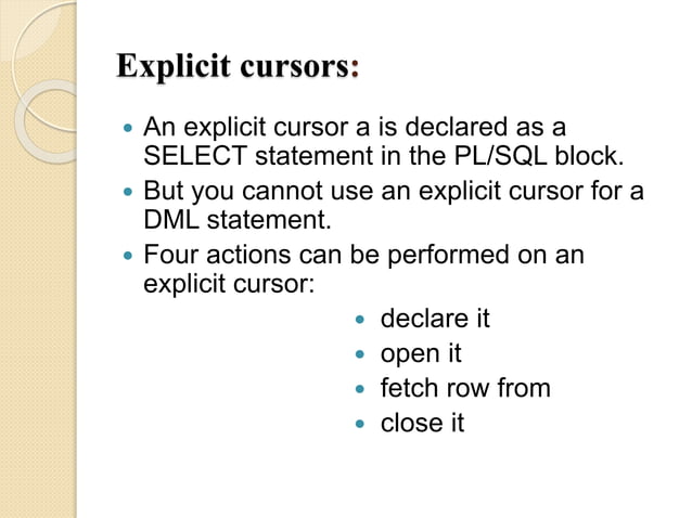 Oracel CURSOR AND EXCEPTIONS | PPT