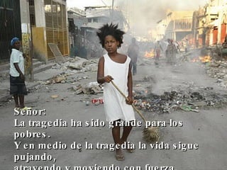 Señor: La tragedia ha sido grande para los pobres. Y en medio de la tragedia la vida sigue pujando, atrayendo y moviendo con fuerza. 