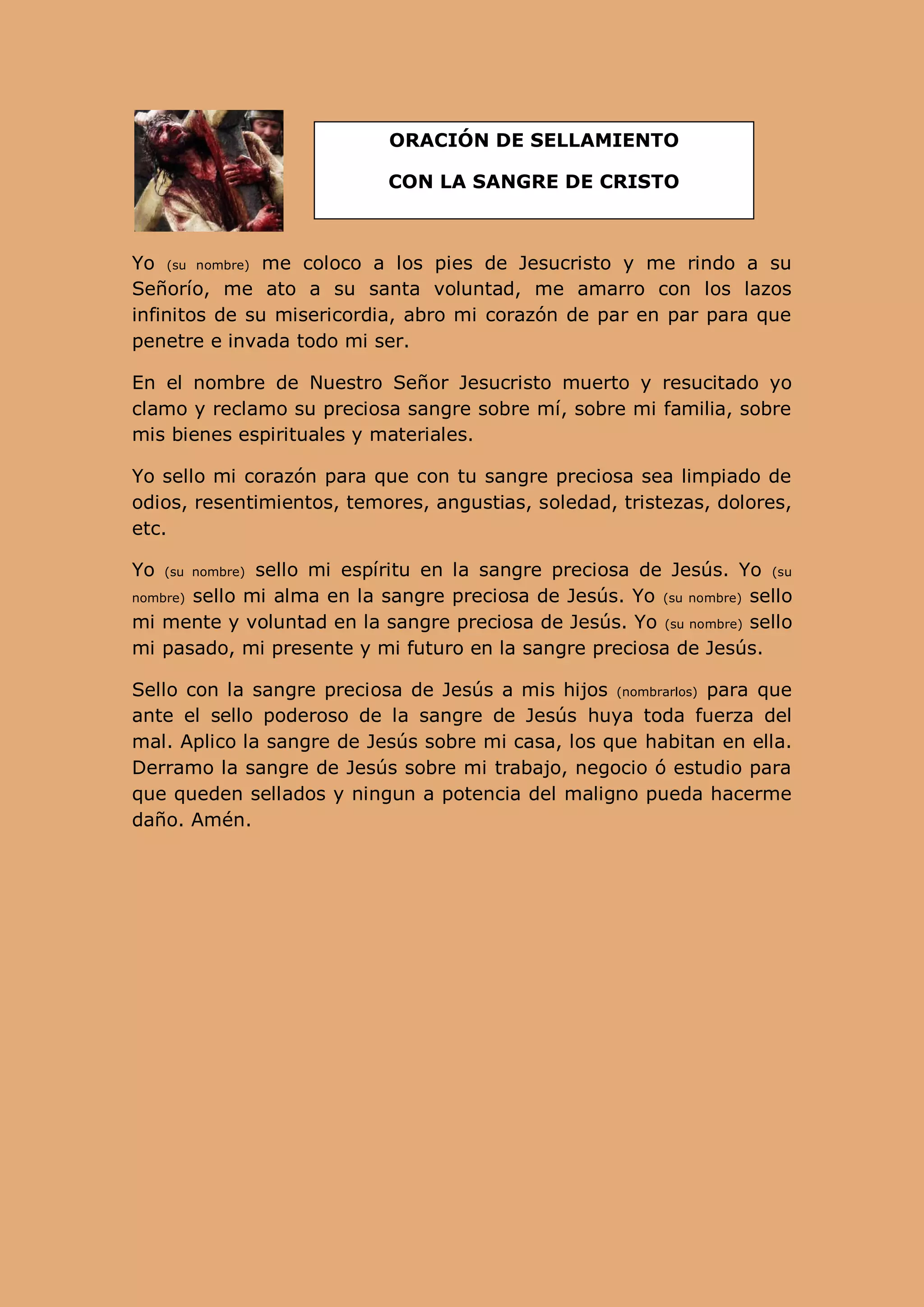 Oración de Sellamiento con la Sangre de Cristo | PDF