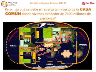 Pero… ¿a qué se debe el reparto tan injusto de la CASA
COMÚN donde vivimos alrededor de 7400 millones de
personas?
Campaña Institucional de Cáritas 2016-17
 