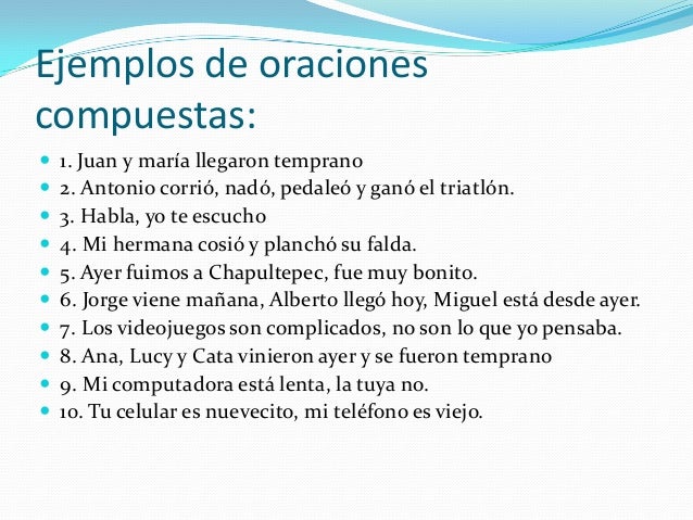 Ejemplos de oraciones simple Ejemplos de oraciones simple