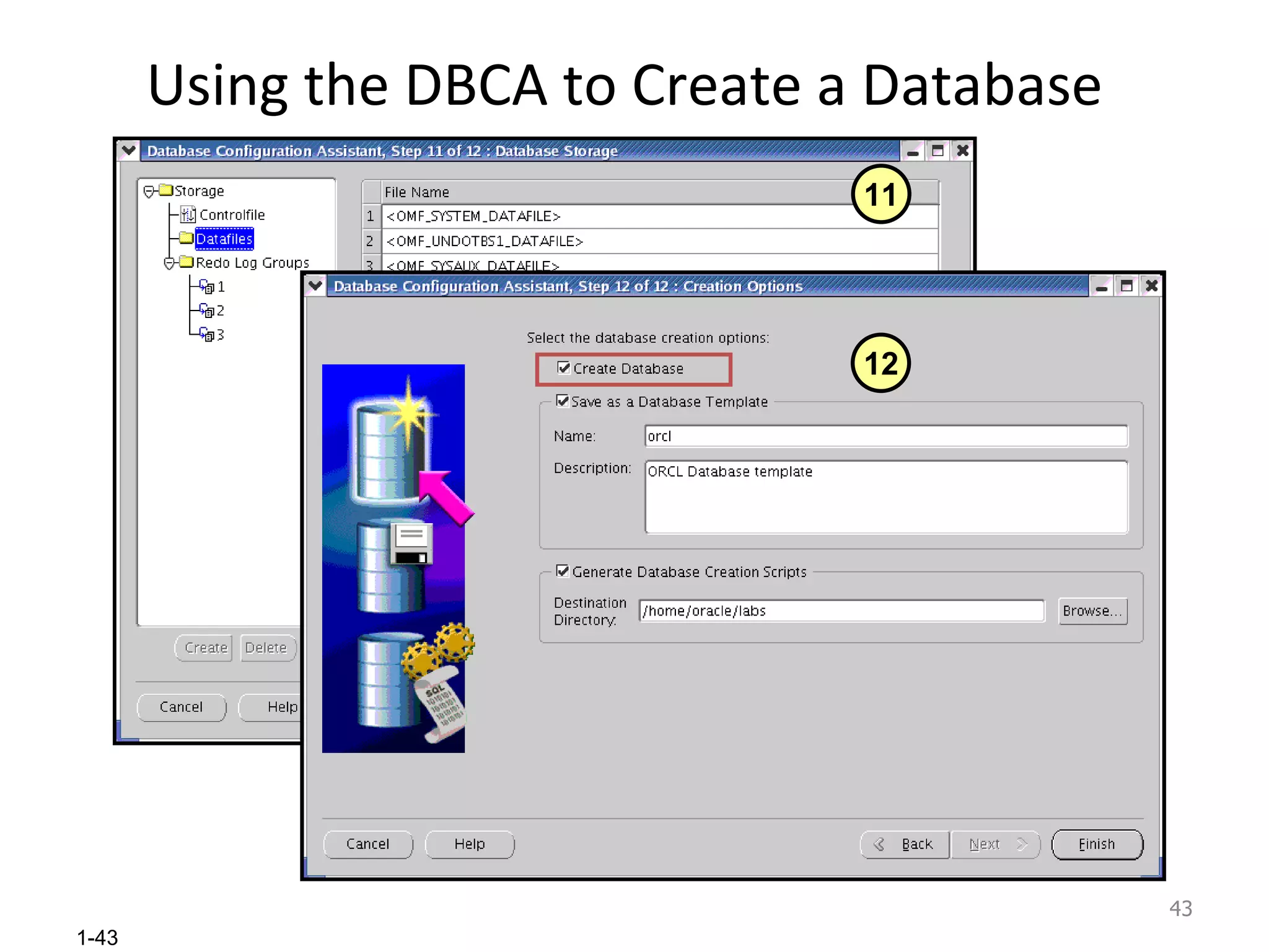Using the DBCA to Create a Database 11 12 