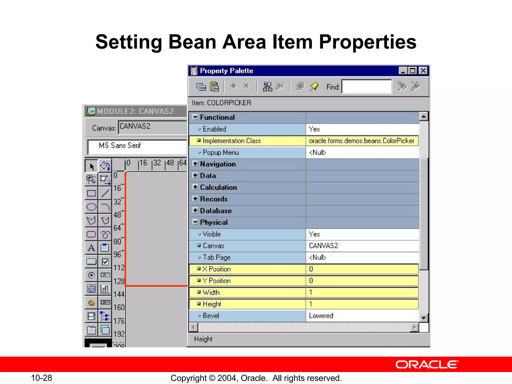 Setting Bean Area Item Properties 