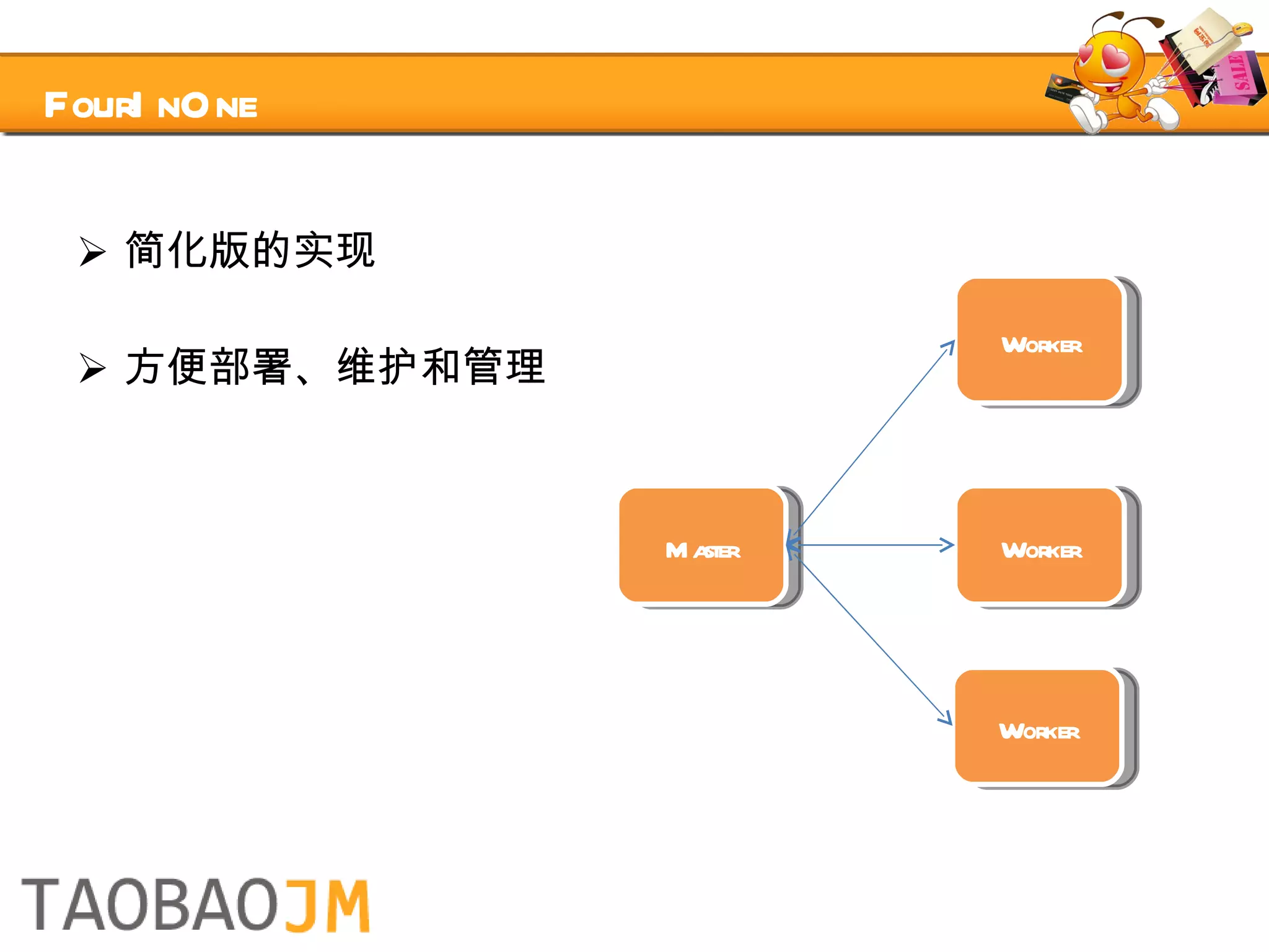 FourInOne 简化版的实现 方便部署、维护和管理 Master Worker Worker Worker 