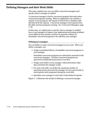 Data Groups Window




                Use this window to define data groups. A data group is a list of Oracle
                Applications and the ORACLE usernames assigned to each application.
                     • If a custom application is developed with Oracle Application
                       Object Library, it may be assigned an ORACLE username,
                       registered with Oracle Applications, and included in a data
                       group.


                                           Managing Concurrent Programs and Reports   4 – 81
 