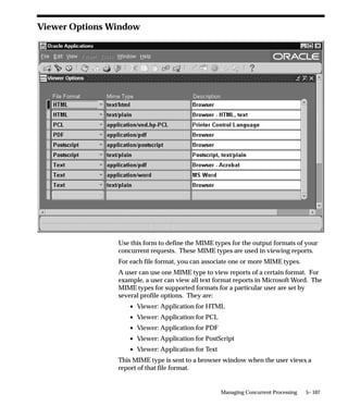 Parallel Concurrent Processing – Single Database Instance with
Centralized and Shared Log/Output/Executable File System

Figure 5 – 4

                   NODE 1


         Internal                                    APPLTOP
                         Concurrent
        Concurrent
                         Managers
         Manager




                                             LOCAL
                                              DISK

                                      Net8

                   NODE 2


          Internal       Concurrent
          Monitor        Managers                    Database
                                                      Files

                   ORACLE
               Database Instance


                                             LOCAL
                                              DISK


                                      Net8
                   NODE 3


                         Concurrent
                         Managers




                                                                         NFS Mounts
                                             LOCAL
                                                                         Read/Write
                                              DISK




                                                      Managing Concurrent Processing   5– 73
 