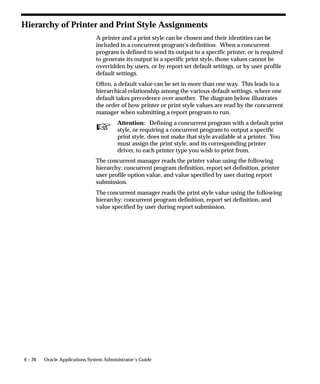 Work Shifts Window




                                Use this window to name and define your concurrent manager work
                                shifts. Define work shifts to specify when your concurrent managers
                                can work.
                                For each work shift, specify a time period covering a range of days or a
                                particular date. See: Work Shifts Definitions: page 5– 31.

                                Name
                                The name of your concurrent work shift should be intuitive, for instance
                                ”Week Days”, ”Weeknights” or ”Weekends”.

                                From/To
                                Enter the times of day at which your concurrent shift begins/ends. The
                                time format is HH24:MM. For example, if your work shift name is


5– 100   Oracle Applications System Administrator’s Guide
 